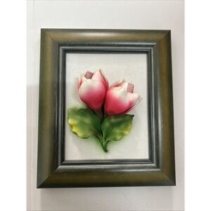 Vintage Faber Capodimonte Porcelain 3D April Tulip Framed 7"x6" Italy COA Box